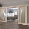 Double Sliding Door & Wall Track - Worcester Oak 3 Pane Doors - Clear Glass - Prefinished