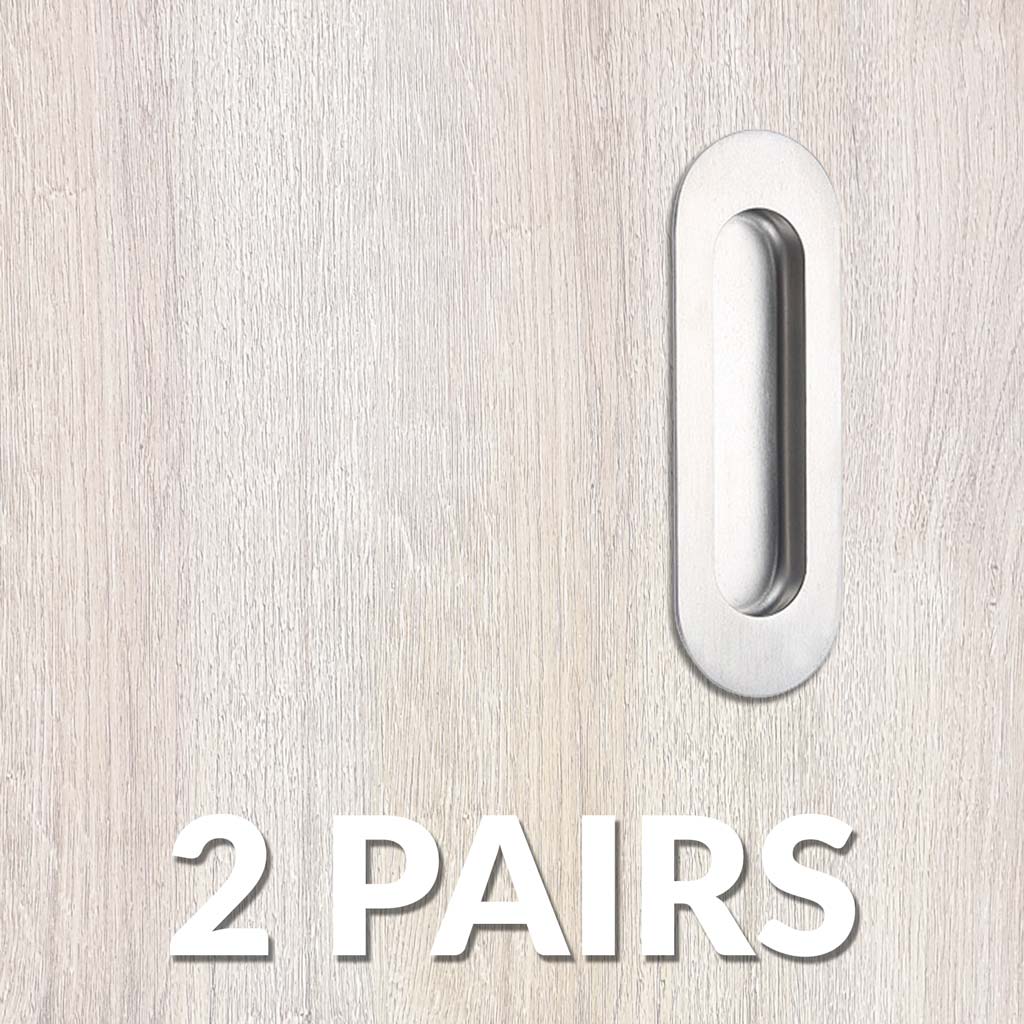 Two Pairs of Burbank 120mm Sliding Door Oval Flush Pulls - Satin Stainless Steel