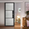 Single Sliding Door & Wall Track - Tribeca 3 Pane Black Primed Door - Clear Reeded Glass