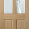 Double Sliding Door & Track - Richmond White Oak Doors - No Raised Mouldings - Bevelled Clear Glass - Unfinished