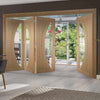 Four Folding Doors & Frame Kit - Salerno Oak 3+1 - Clear Glass - Unfinished