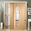 Two Sliding Doors and Frame Kit - Salerno Oak Door - Clear Glass - Prefinished