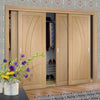 Four Sliding Wardrobe Doors & Frame Kit - Salerno Oak Flush Door - Unfinished