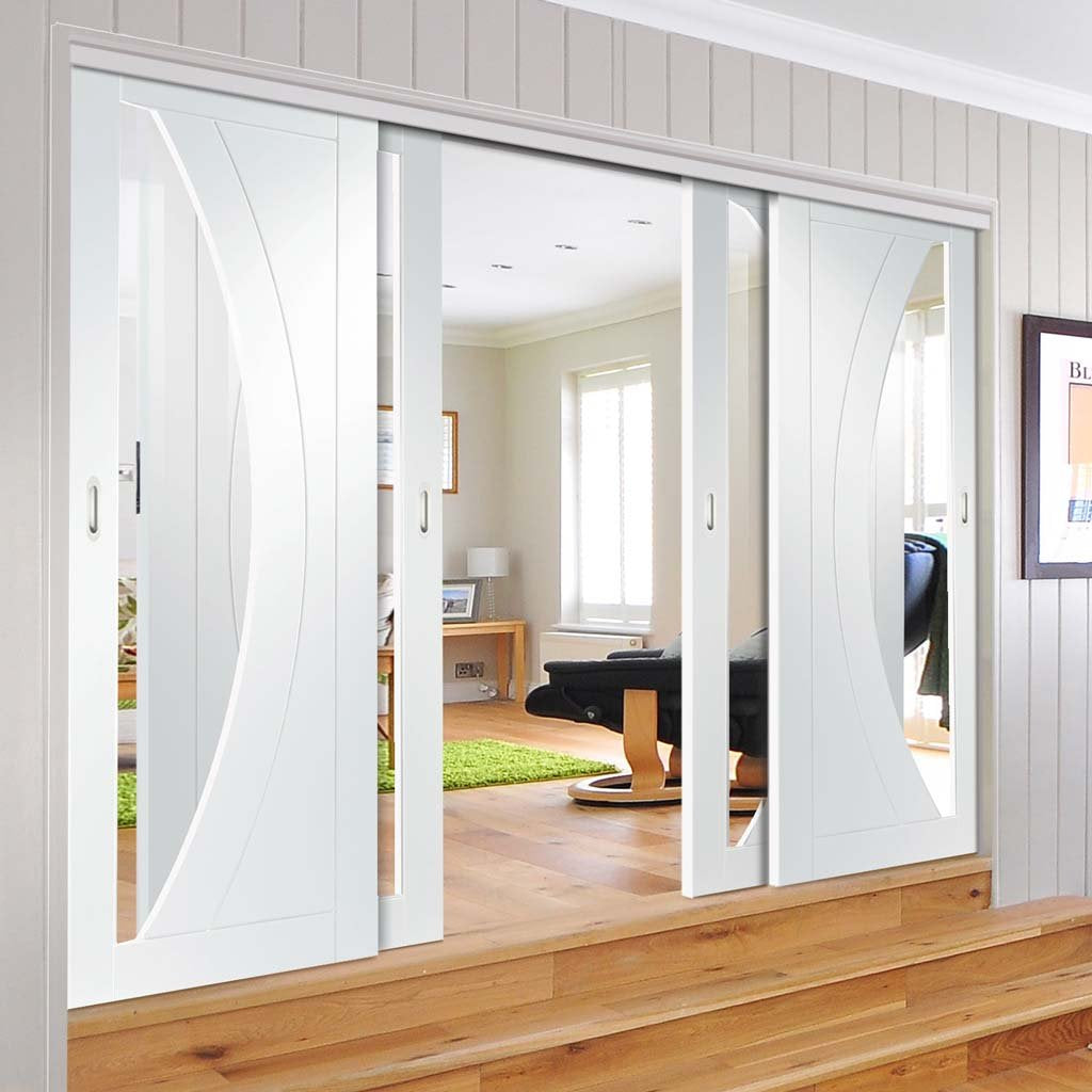 Bespoke Thruslide Salerno Glazed - 4 Sliding Doors and Frame Kit - White Primed