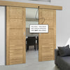 Double Sliding Door & Wall Track - Seville Oak Panel Door - Prefinished