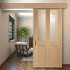 Single Sliding Door & Wall Track - Malton Oak Shaker 2 Pane & 2 Pane Door - Clear Glass