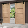 Double Sliding Door & Track - 4 Panel Shaker Oak Solid Doors - Unfinished