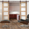 Double Sliding Door & Track - Shaker Oak 4 Pane Doors - Clear Glass - Unfinished