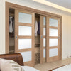 Three Sliding Maximal Wardrobe Doors & Frame Kit - Shaker Oak 4 Pane Door - Obscure Glass - Prefinished