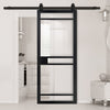 Top Mounted Black Sliding Track & Solid Wood Door - Eco-Urban® Sheffield 5 Pane Solid Wood Door DD6312G - Clear Glass - Shadow Black Premium Primed