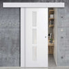 Single Sliding Door & Wall Track - Sierra Blanco Door - Frosted Glass - White Painted