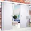 Double Sliding Door & Wall Track - Sierra Blanco Flush Doors - White Painted