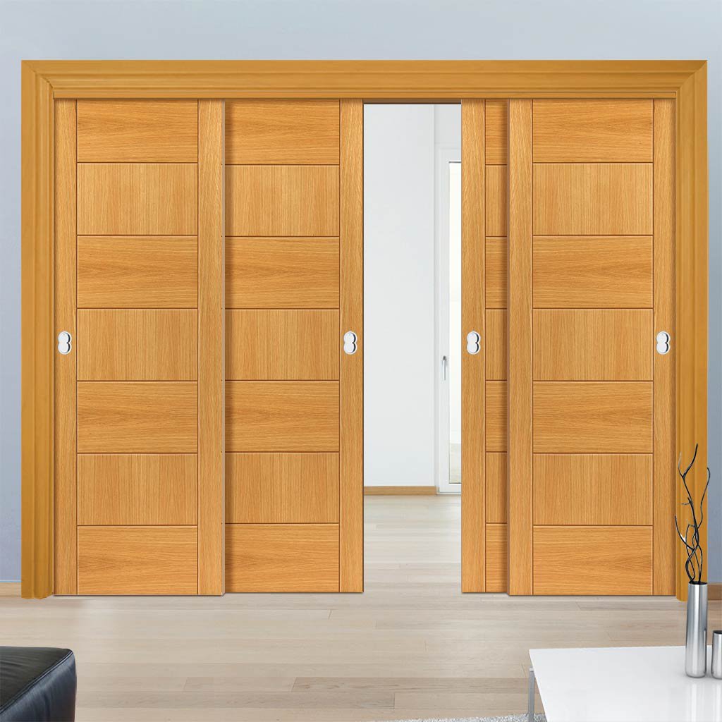 Four Sliding Doors and Frame Kit - Sirocco Flush Oak Door - Prefinished