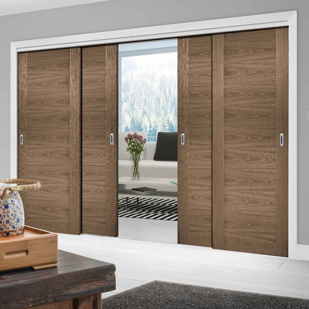 Four Sliding Doors and Frame Kit - Sofia Walnut Veneer Door - Prefinished