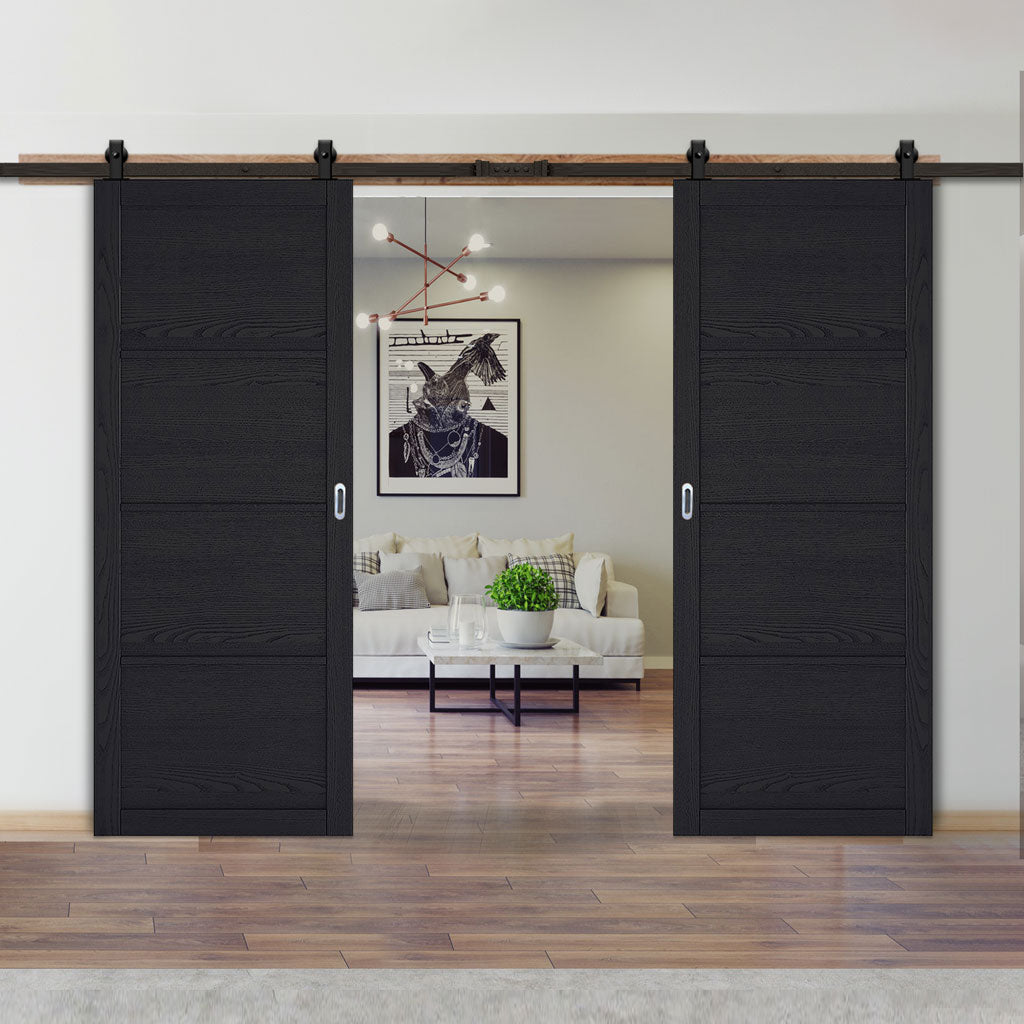 Top Mounted Black Sliding Track & Double Door - Soho 4 Panel Charcoal