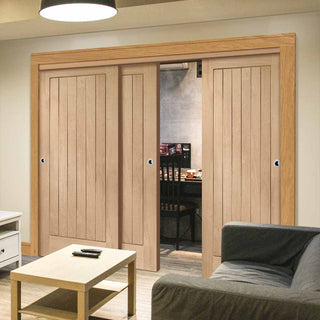 Image: Three Sliding Doors and Frame Kit - Suffolk Oak Door - Prefinished