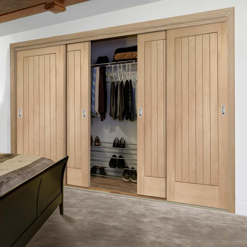 Four Sliding Wardrobe Doors & Frame Kit - Suffolk Oak Door - Prefinished