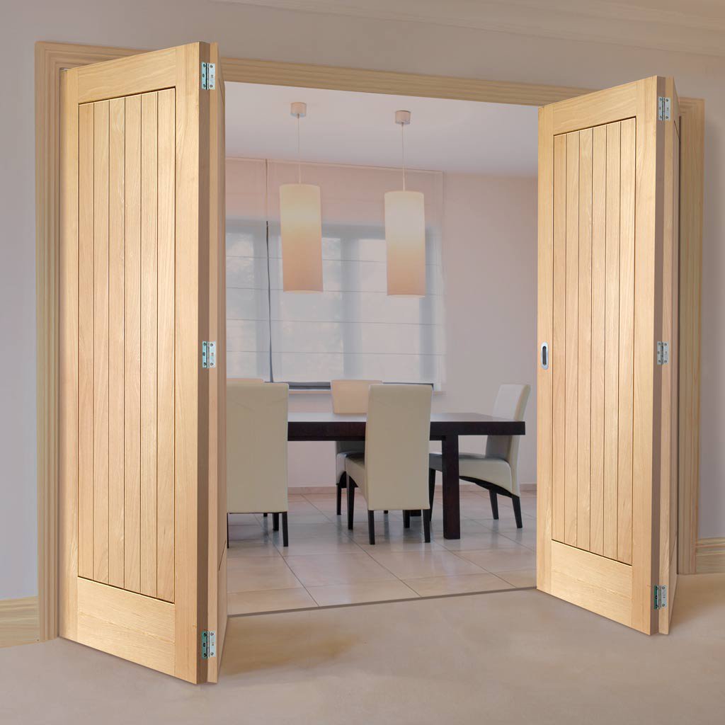 Bespoke Thrufold Suffolk Oak Folding 2+2 Door - Vertical Lining - Prefinished