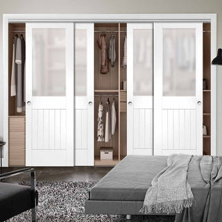 Image: Bespoke Thruslide Suffolk Glazed 4 Door Wardrobe and Frame Kit - White Primed