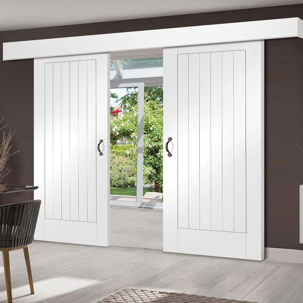 Double Sliding Door & Wall Track - Suffolk Flush Doors - White Primed