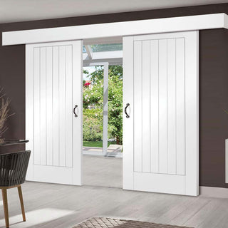 Image: Double Sliding Door & Wall Track - Suffolk Flush Doors - White Primed