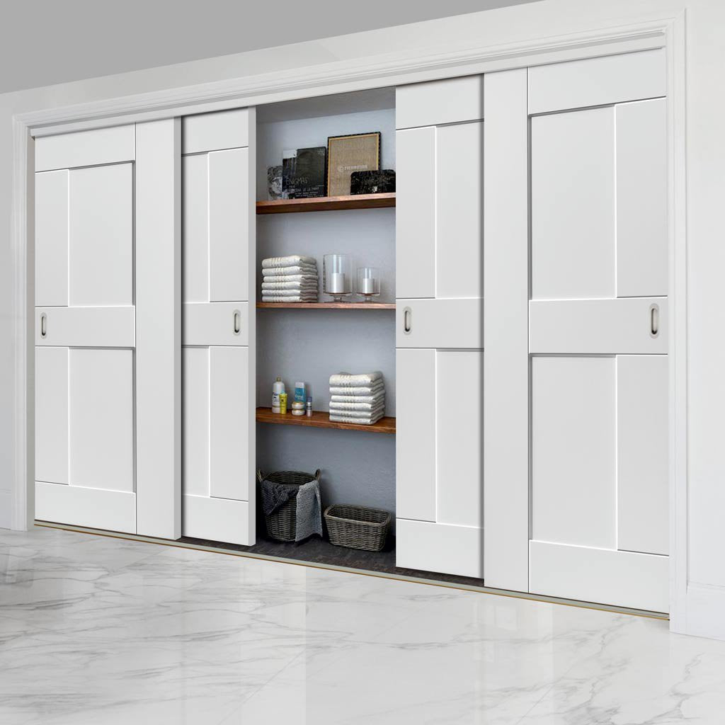 Four Sliding Wardrobe Doors & Frame Kit - Eccentro White Primed Door