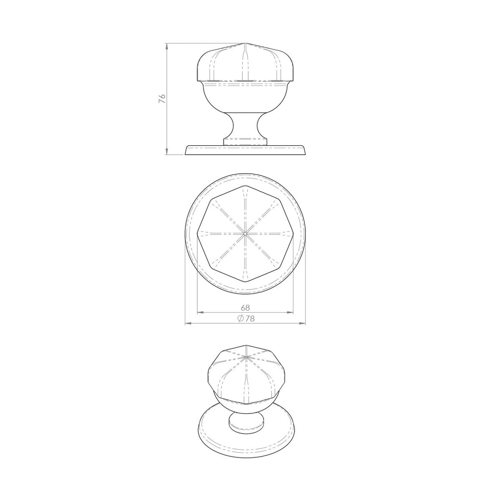 External M219 Victorian Octagonal Knob Stable Door Handle Pack - Chrom