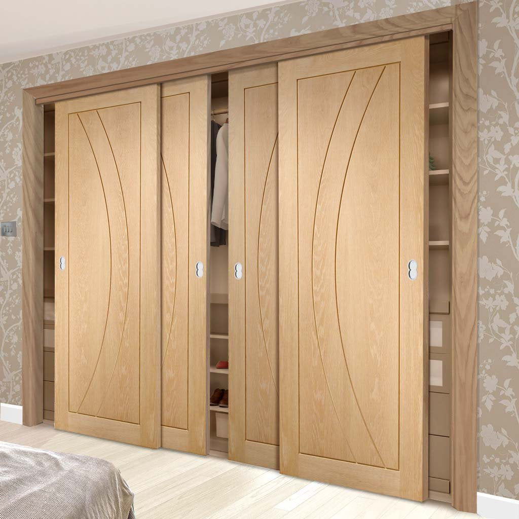 Bespoke Thruslide Salerno Oak Flush 4 Door Wardrobe and Frame Kit - Prefinished