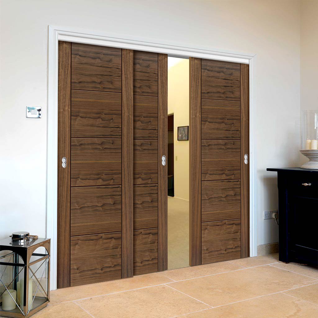 Three Sliding Doors and Frame Kit - Tigris Walnut Door - Prefinished