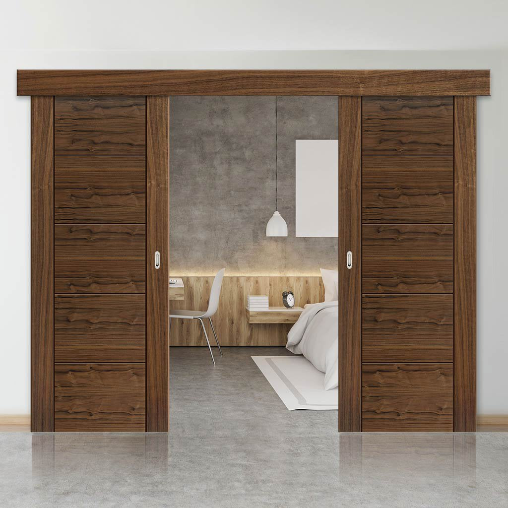 Double Sliding Door & Wall Track - Tigris Walnut Doors - Prefinished