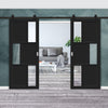 Top Mounted Black Sliding Track & Solid Wood Double Doors - Eco-Urban® Tokyo 3 Pane 3 Panel Doors DD6423G Clear Glass - Shadow Black Premium Primed