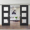 Sirius Tubular Stainless Steel Sliding Track & Antwerp 3 Pane Black Primed Double Door - Clear Glass