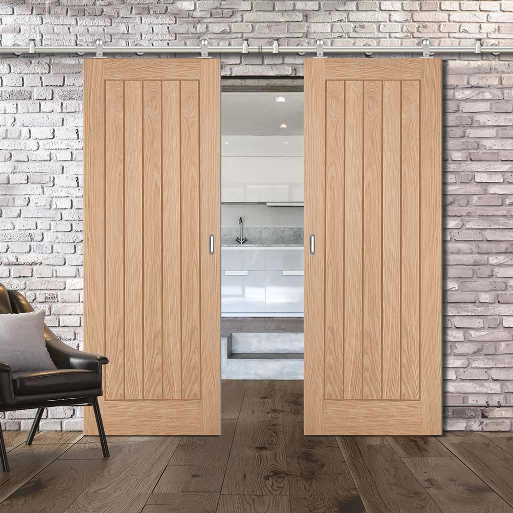 Sirius Tubular Stainless Steel Sliding Track & Belize Oak Double Door - Prefinished