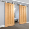 Sirius Tubular Stainless Steel Sliding Track & Idaho 3 Panel Oak Double Door - Unfinished