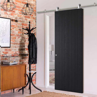 Image: Sirius Tubular Stainless Steel Sliding Track & Montreal Charcoal Door - Prefinished