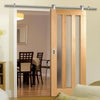 Sirius Tubular Stainless Steel Sliding Track & Utah 3 Pane Oak Door - Frosted Glass - Prefinished