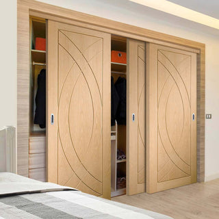 Image: Bespoke Thruslide Treviso Oak Flush 3 Door Wardrobe and Frame Kit