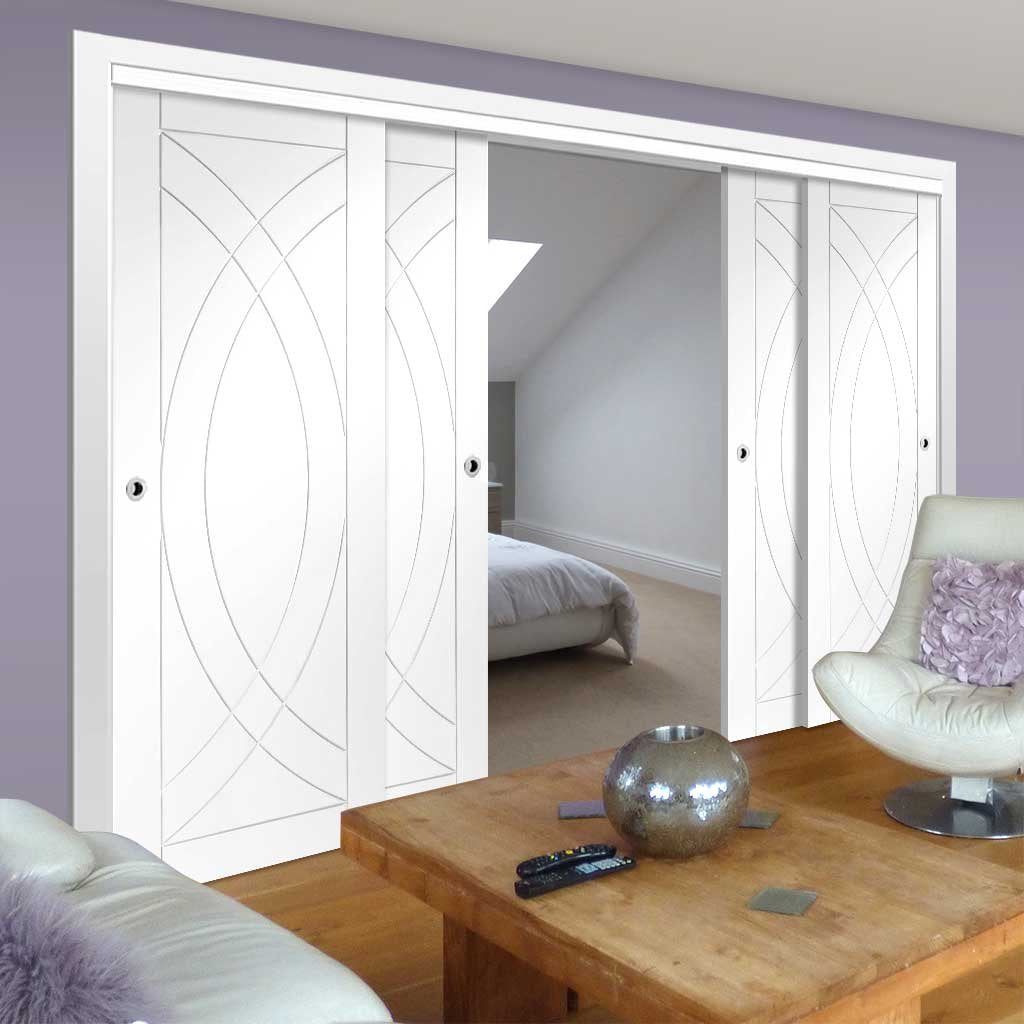 Bespoke Thruslide Treviso Flush - 4 Sliding Doors and Frame Kit - White Primed