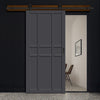 Top Mounted Black Sliding Track & Solid Wood Door - Eco-Urban® Tromso 9 Panel Solid Wood Door DD6402 - Stormy Grey Premium Primed