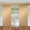 Bespoke Thruslide Surface Pesaro Oak Flush - Sliding Double Door and Track Kit