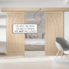 Double Sliding Door & Wall Track - Salerno Oak Flush Doors - Unfinished