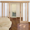 Double Sliding Door & Wall Track - Worcester Oak 3 Pane Doors - Clear Glass - Unfinished