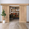 Double Sliding Door & Wall Track - Worcester Oak 3 Panel Doors - Unfinished