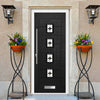 Aruba 4 Urban Style Composite Front Door Set with Central Laptev Black Glass - Shown in Black