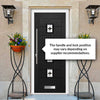 Aruba 4 Urban Style Composite Front Door Set with Central Laptev Black Glass - Shown in Black