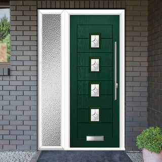 Image: Aruba 4 Urban Style Composite Front Door Set with Single Side Screen - Flair Glass - Shown in Green