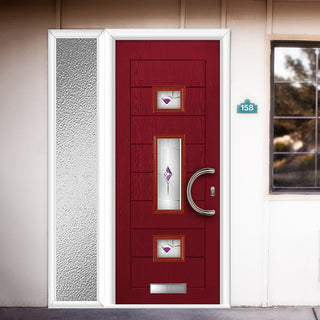 Image: Firenza 3 Urban Style Composite Front Door Set with Single Side Screen - Central Murano Purple Glass - Shown in Red