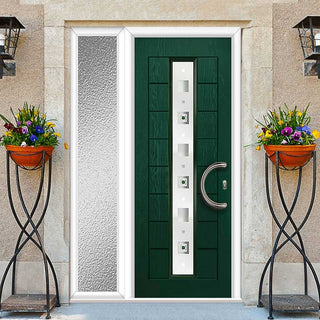 Image: Uracco 1 Urban Style Composite Front Door Set with Single Side Screen - Central Tahoe Green Glass - Shown in Green