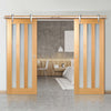 Double Sliding Door & Track - Utah Oak Doors - Frosted Glass - Unfinished