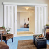 Double Sliding Door & Wall Track - Utah 3 Pane Doors - Clear Glass - White Primed